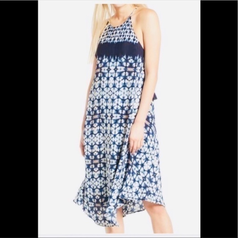 ASTR THE LABEL LACE UP SIDE GEO PRINT HALTER DRESS